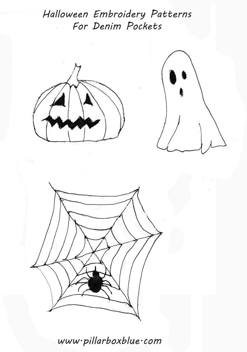 Halloween embroidery patterns for denim pocket treat bags
