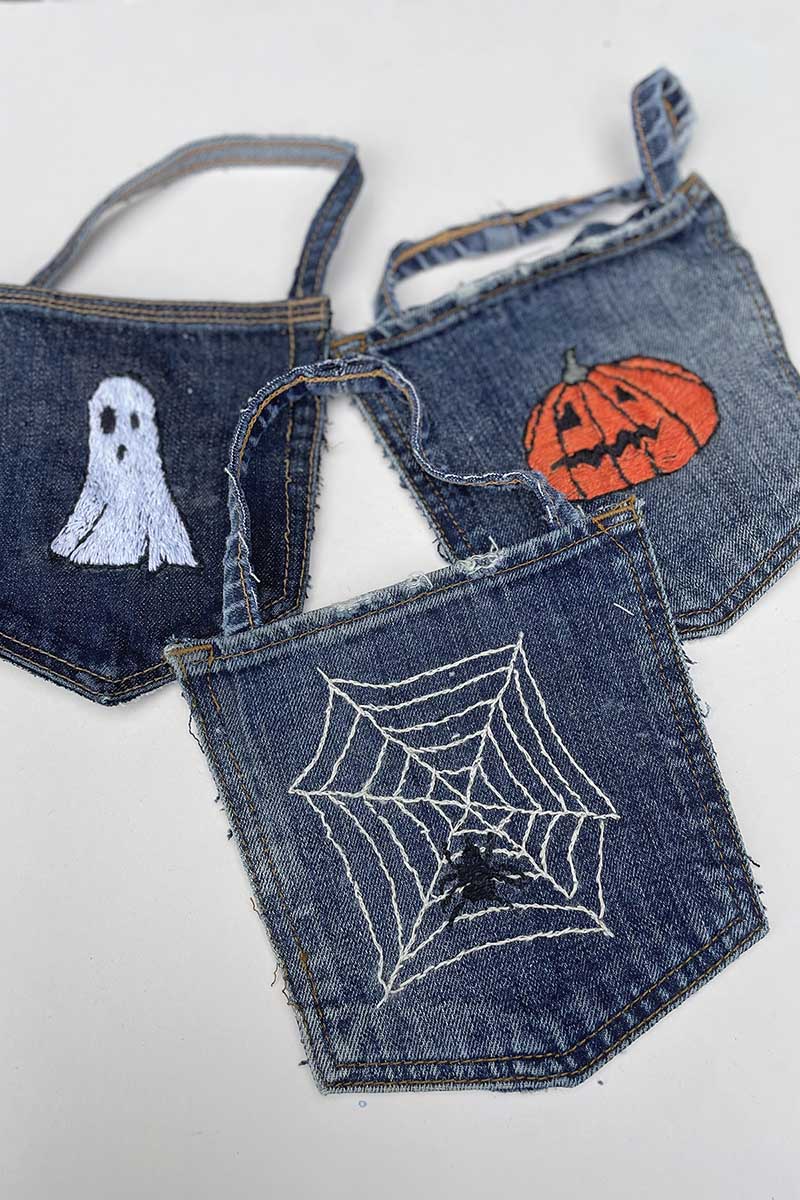 three embroidered jeans pockets for Halloween