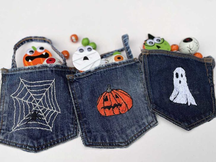 Halloween embroidered denim treat bags 3 designs