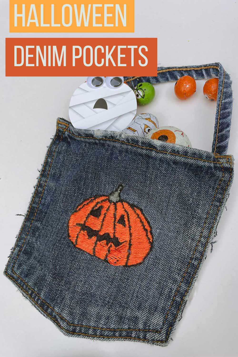 Halloween embroidered denim treat bags