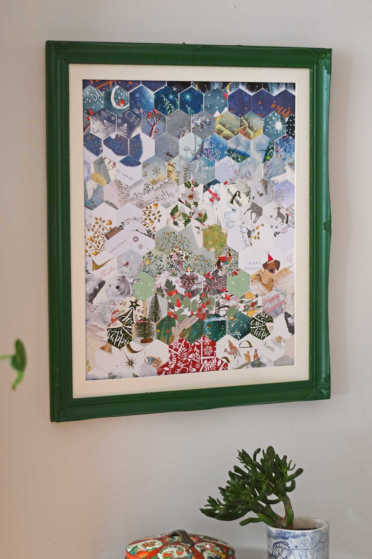 Christmas card art framed and hung