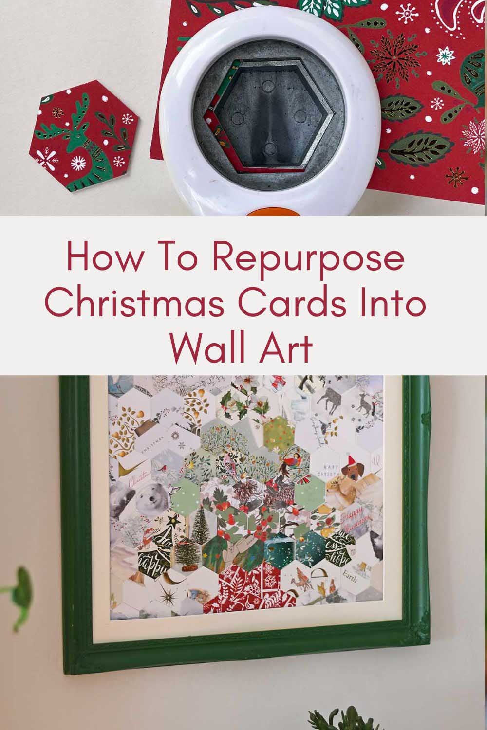 Upcycled and repurposed Christmas card wall decoration pin