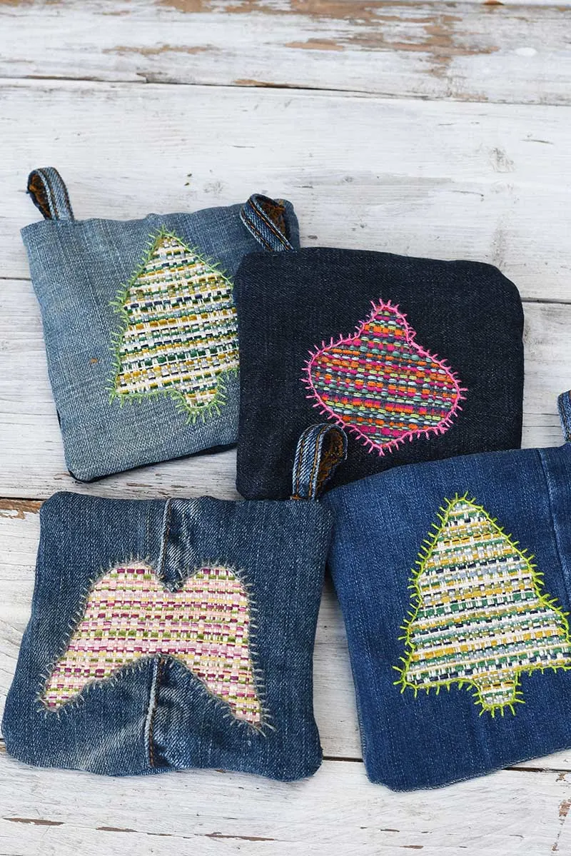 decorative DIY denim pot holders for Christmas