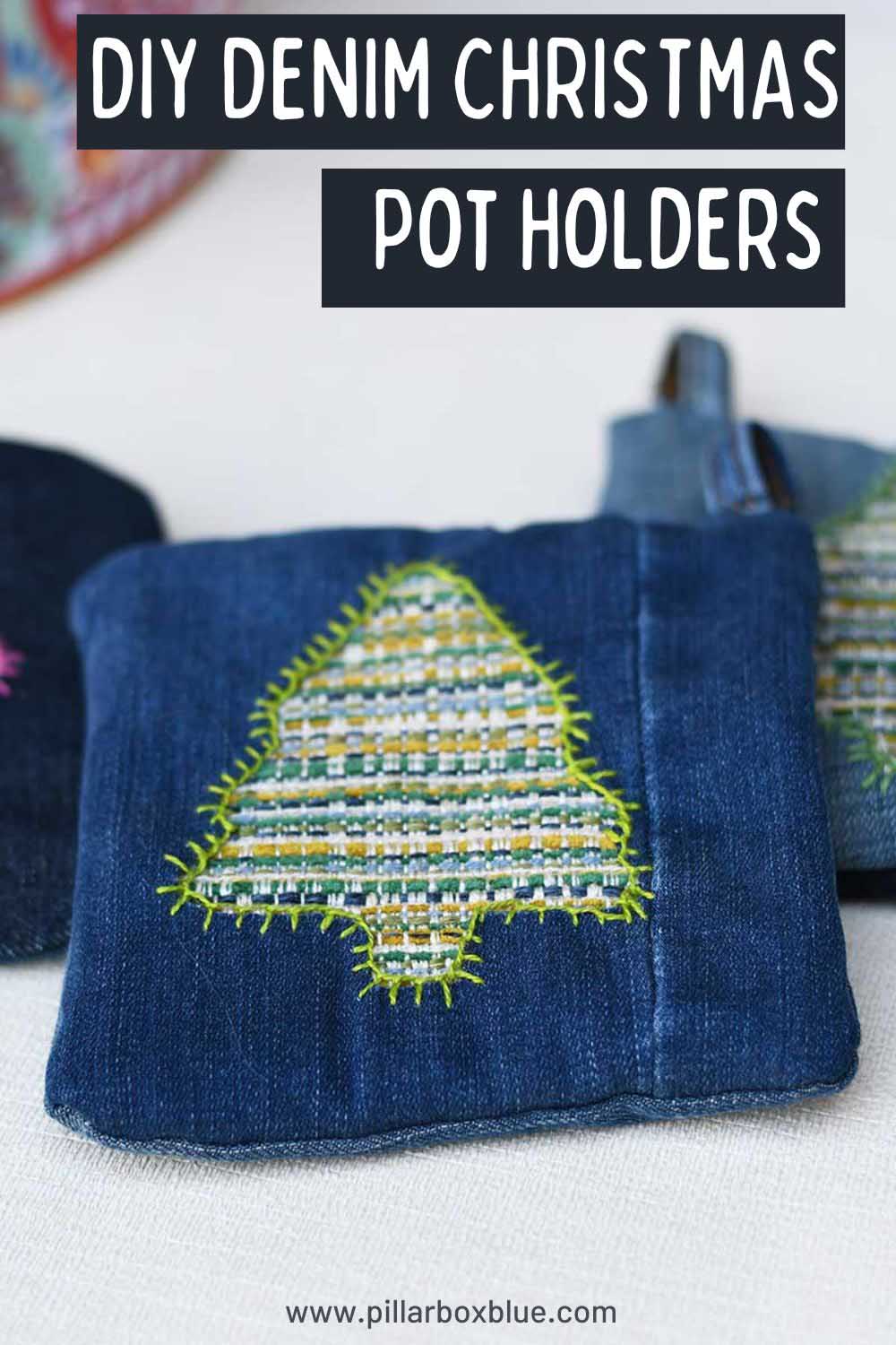 DIY denim Christmas pot holders pin