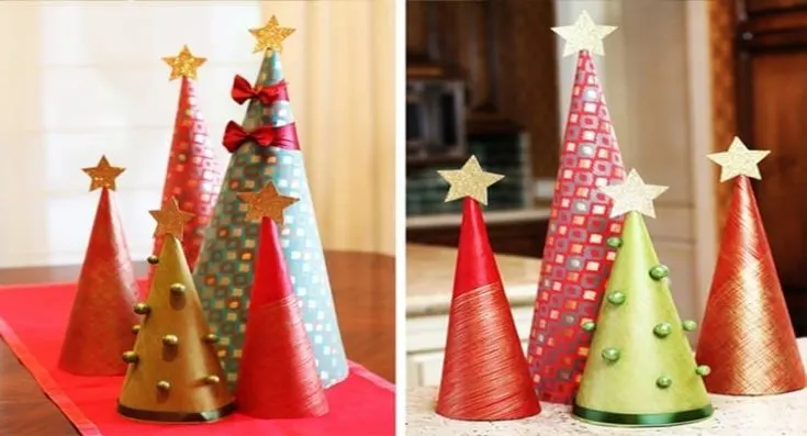 Rustic Twine and Yarn Foam Cone Christmas Trees - Manda Panda Projects