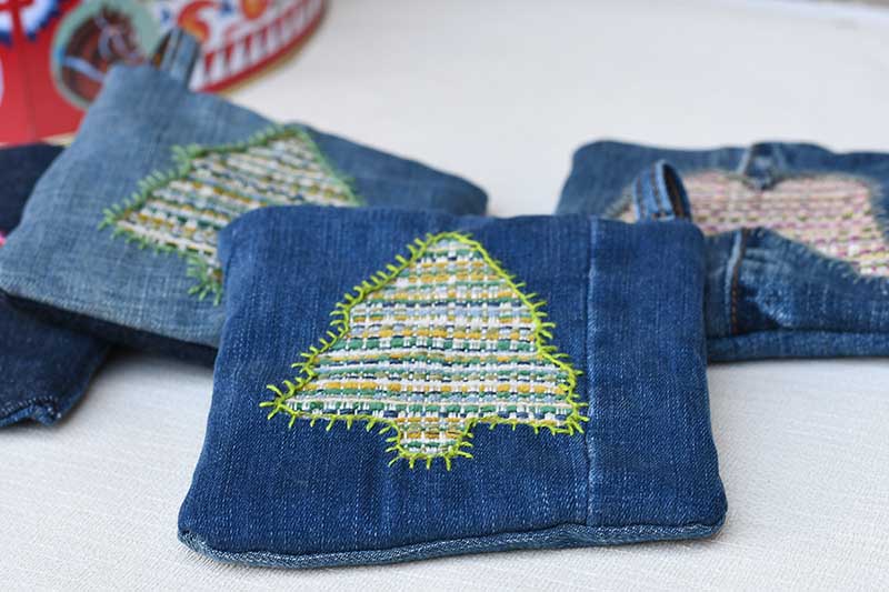 Denim pot holders for Christmas feature