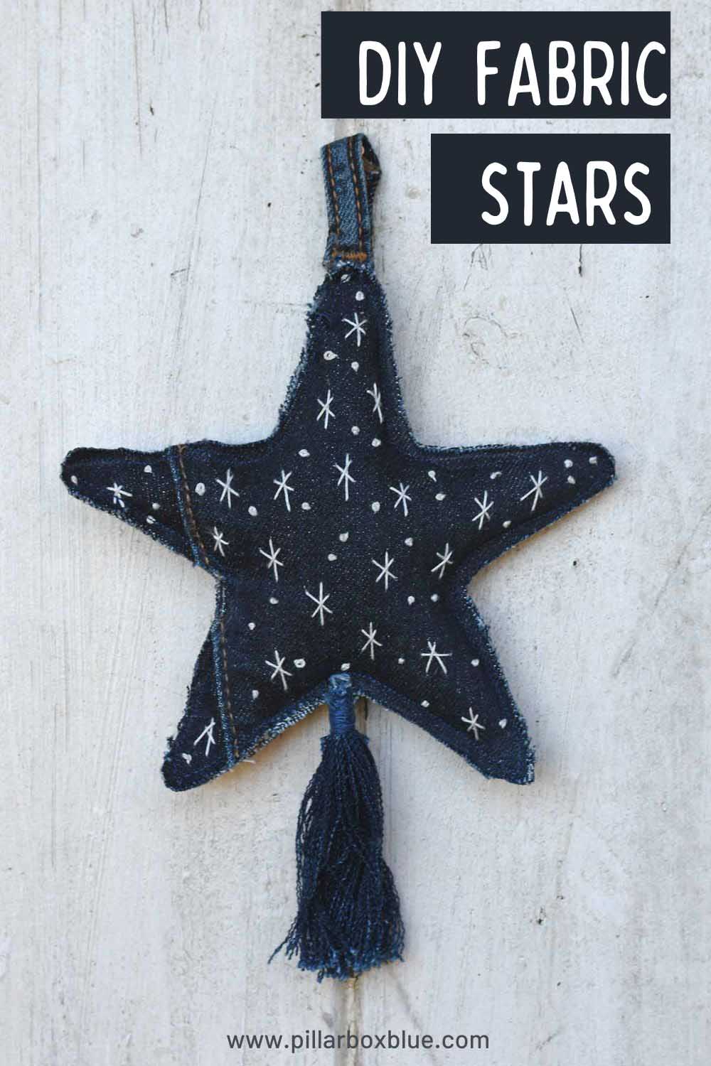 DIY embroidered fabric star ornament hanging