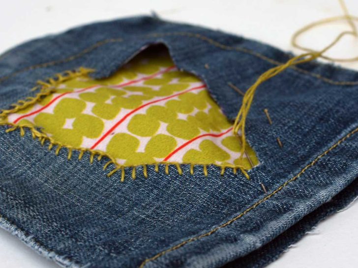 Denim applique Christmas pockets