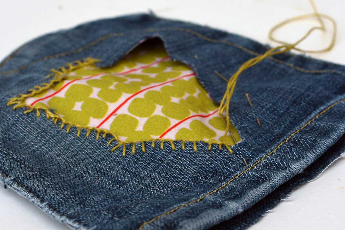 Denim applique Christmas pockets