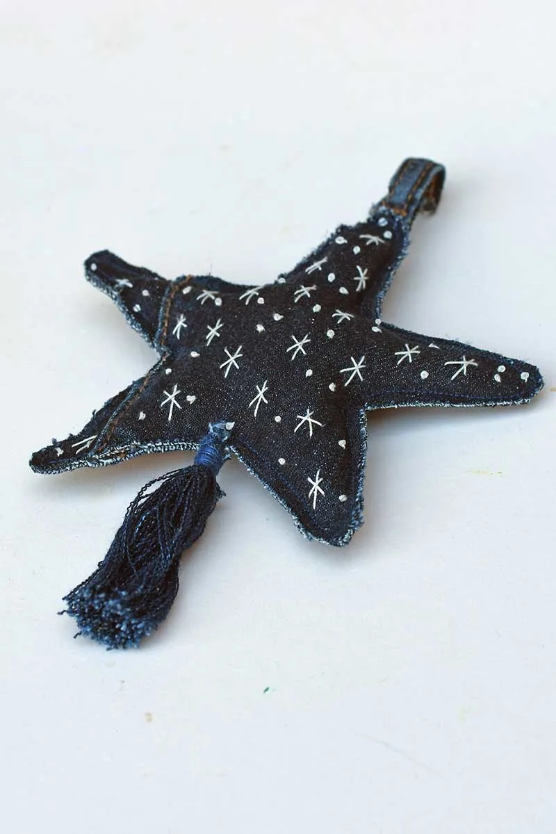 DIY embroidered denim fabric star ornament