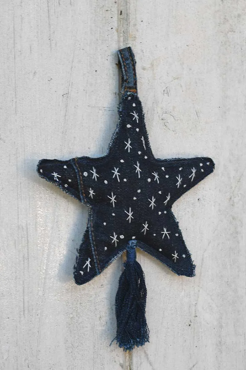hanging denim fabric star ornament