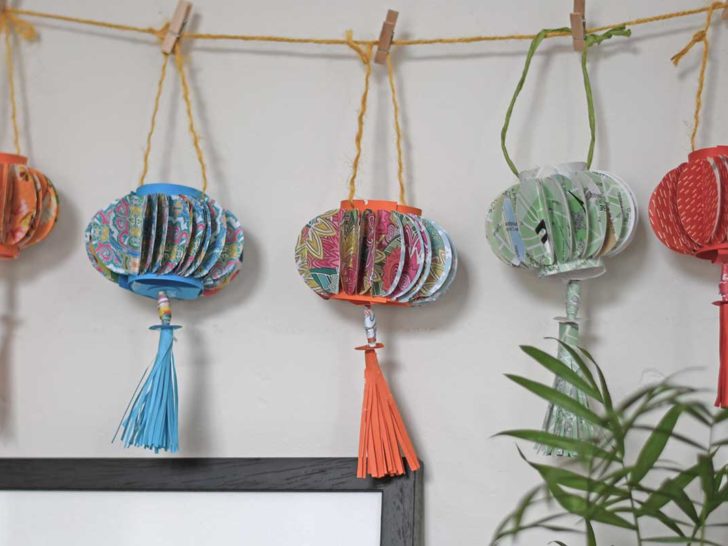 Colourful handmade paper lantern garland feature