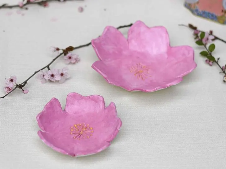 Cherry blossom air dry clay trinket dishes bowls