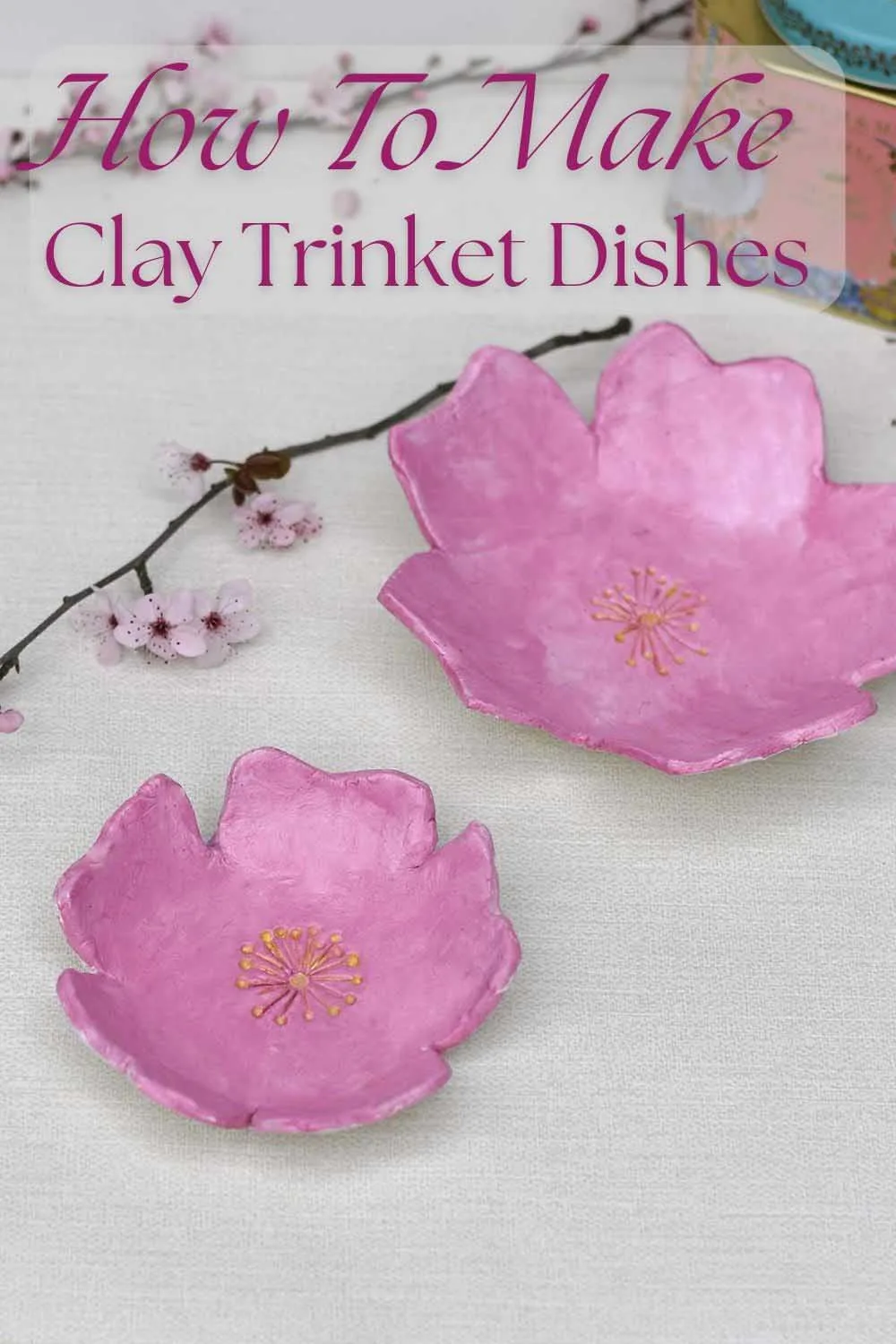 DIY clay trinket dishes cherry blossom shape pin
