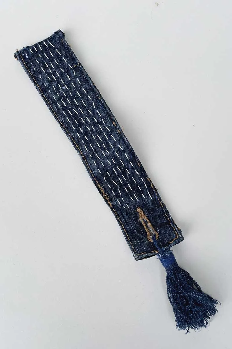 handmade fabric denim bookmark with Sashiko stitching