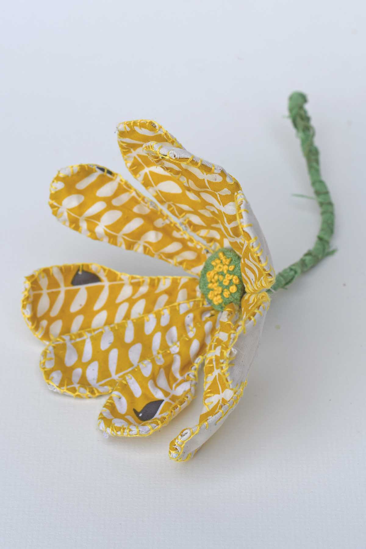 Yellow finished handmade fabric flower