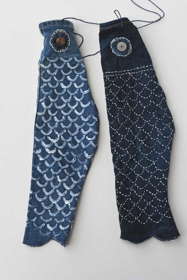 How to Turn Jeans into Boho Japanese Denim Koinobori Windsocks - Pillar Box Blue
