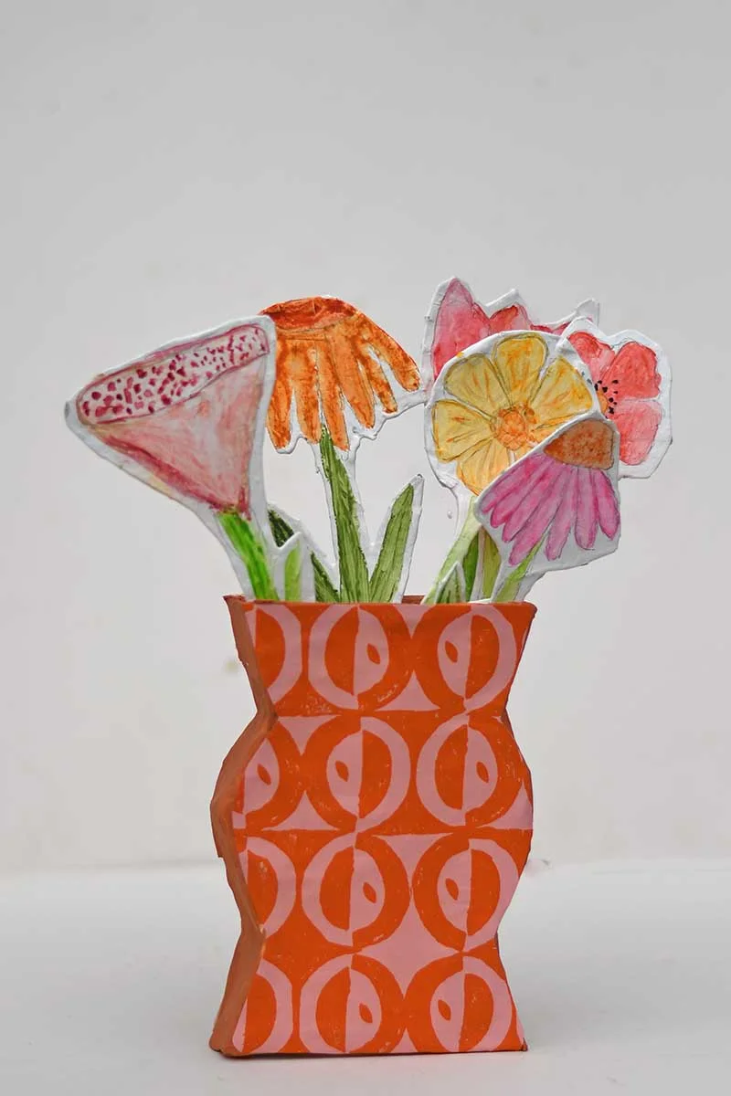 paper mache flowers in paper mache vase