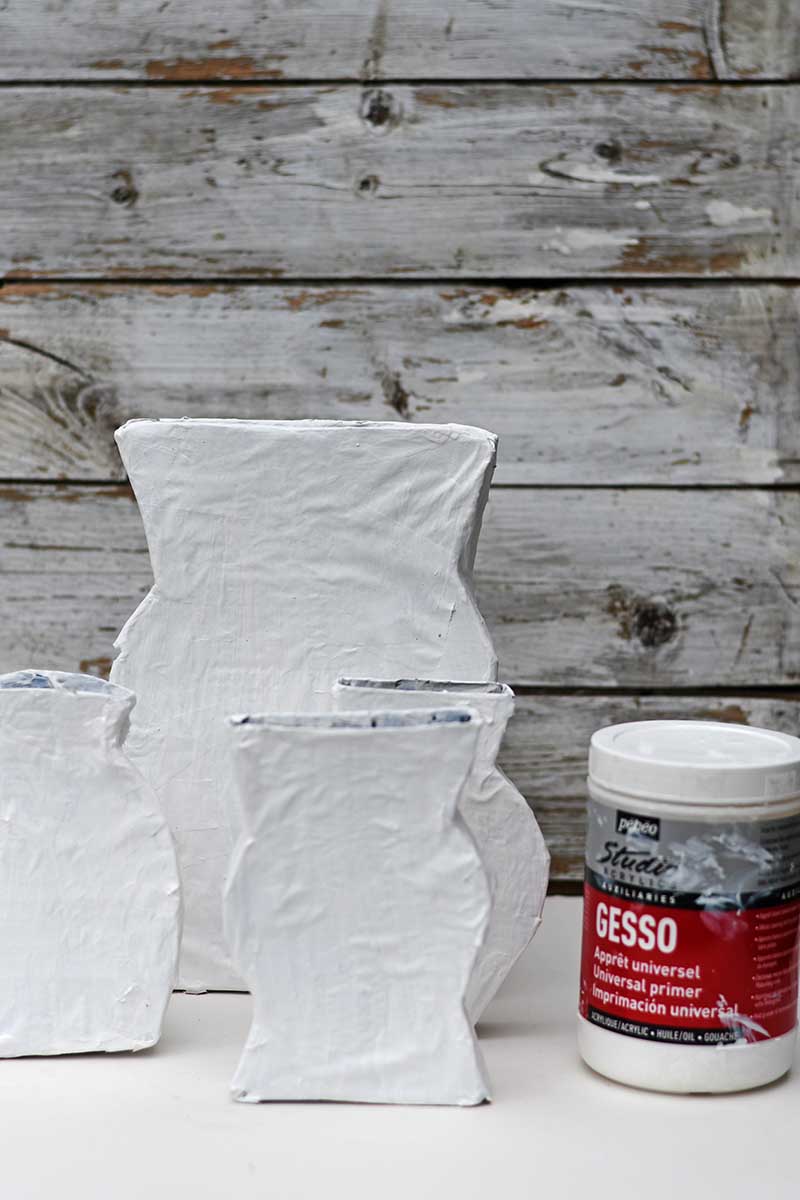 Gesso painting paper mache vases