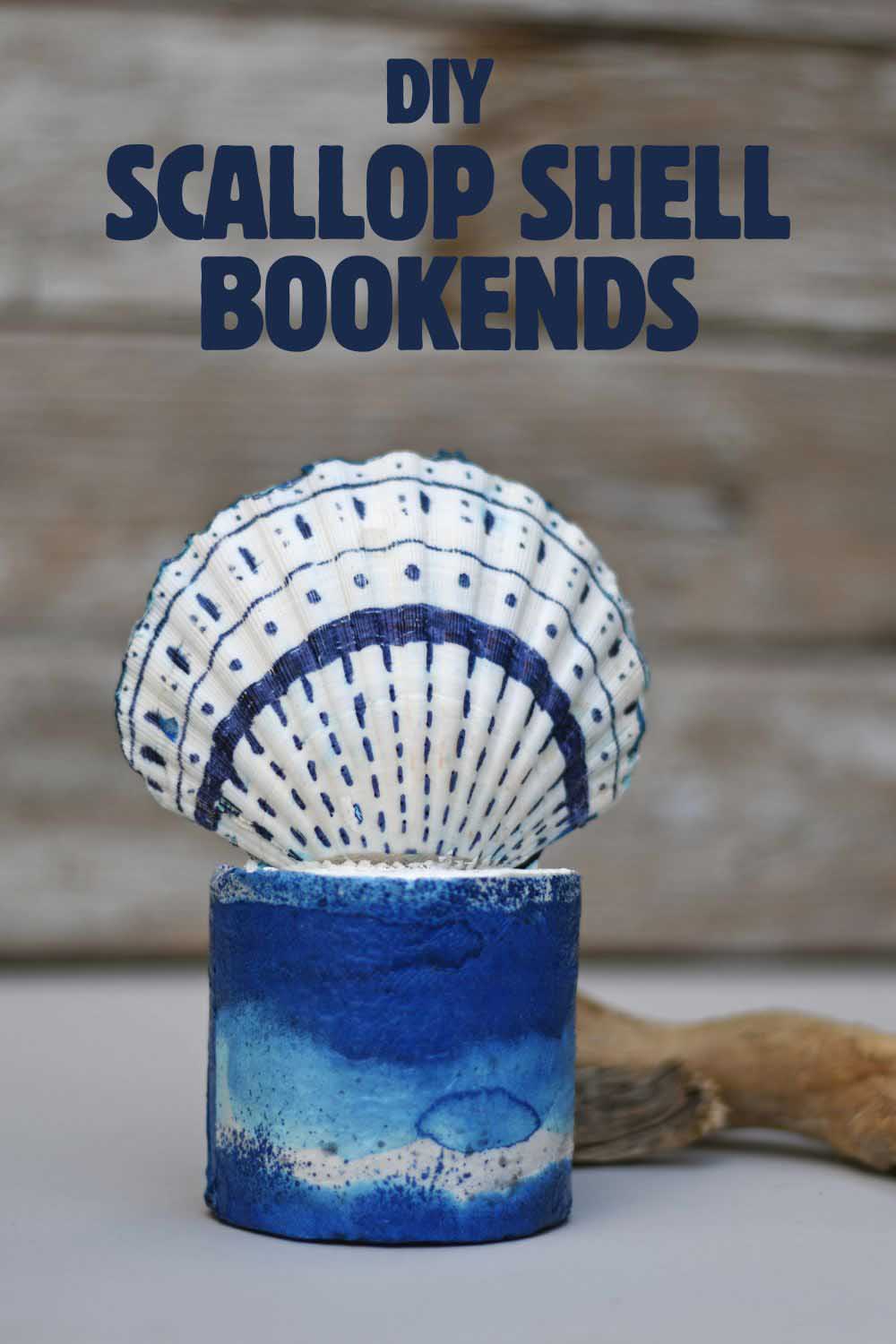 DIY scallop shell book ends with driftwood