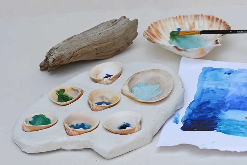 diy seashell paint palette made with air dry clay