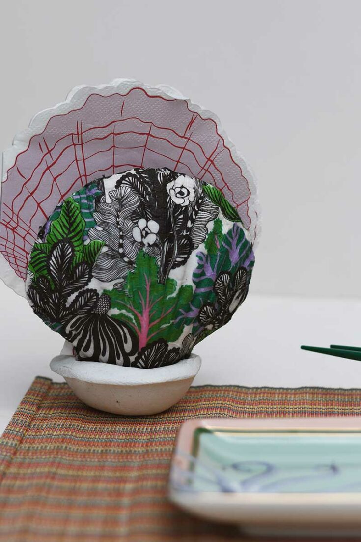 Decoupage scallop shell napkin holder