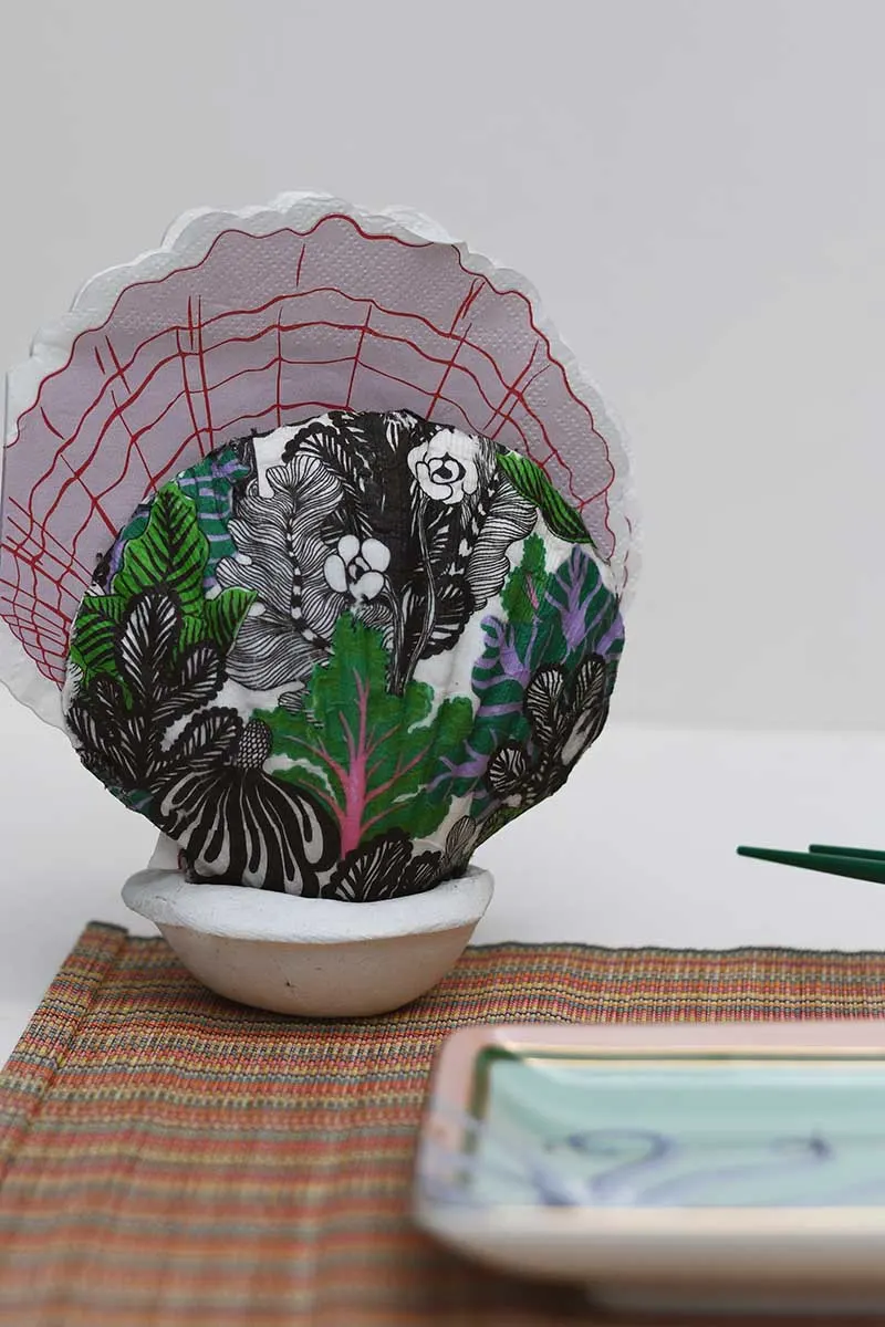 Decoupage scallop shell napkin holder