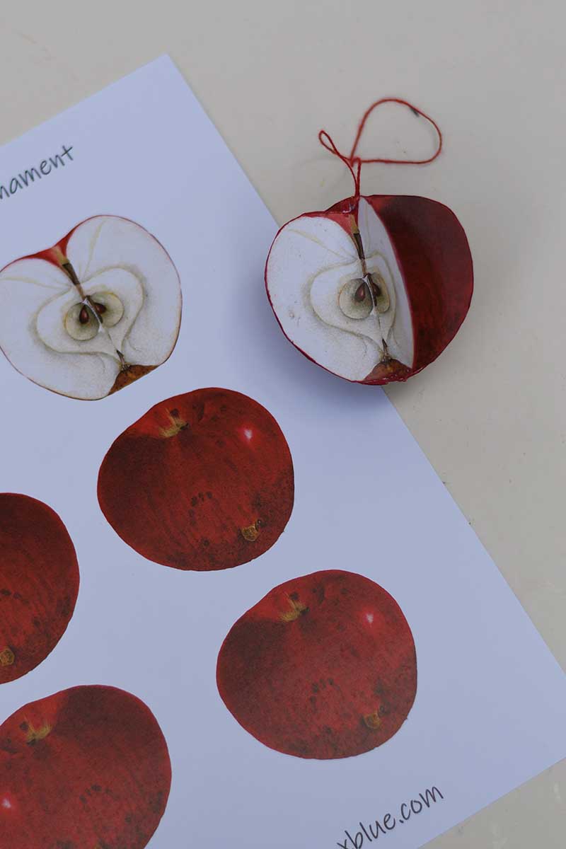 Red apple ornament with print out paper template