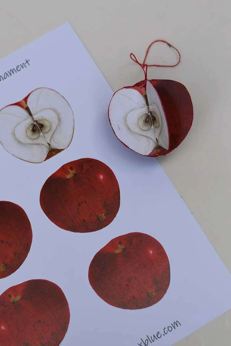 Red apple ornament with print out paper template