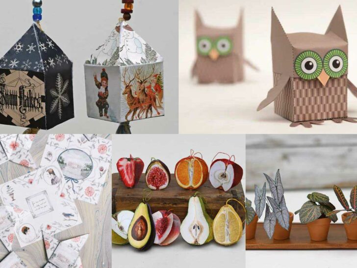 collage of free printable paper crafts for adults and teens