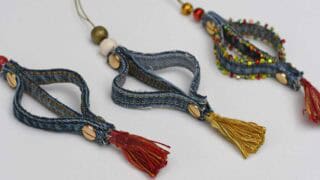 Three simple denim jean seam ornaments