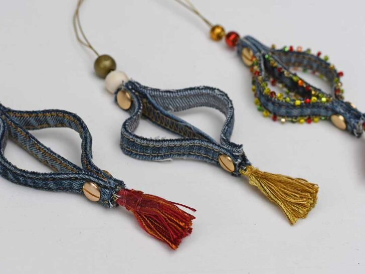 Three simple denim jean seam ornaments