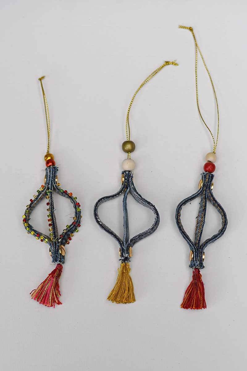 All three denim seam ornaments