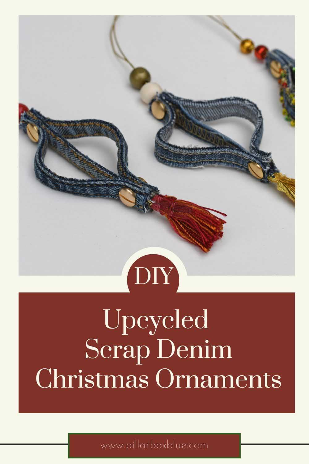 all three denim scrap Christmas ornaments from jeans seams