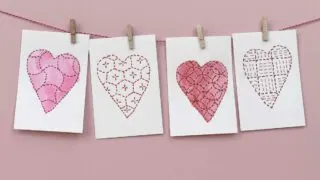 paper heart embroidery garland sashiko style