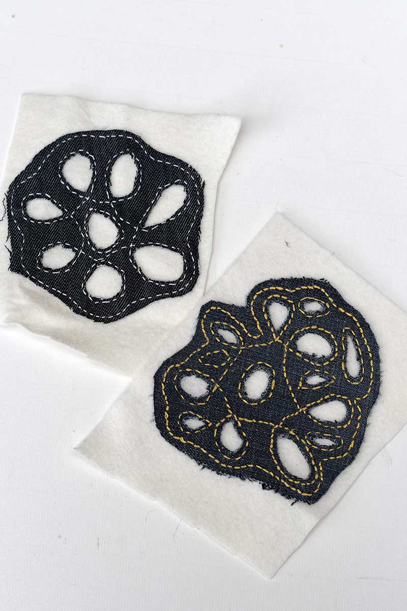 both denim coasters being stuck to the felt backing