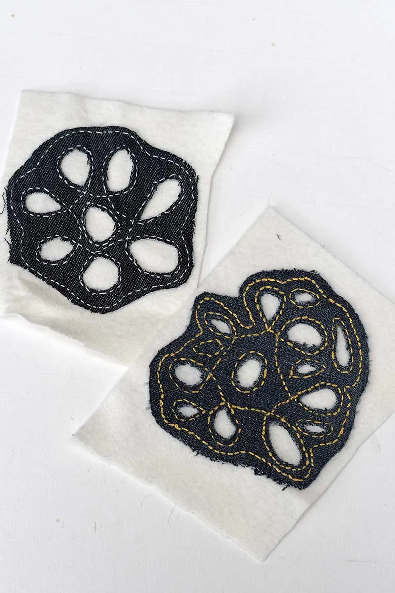 both denim coasters being stuck to the felt backing