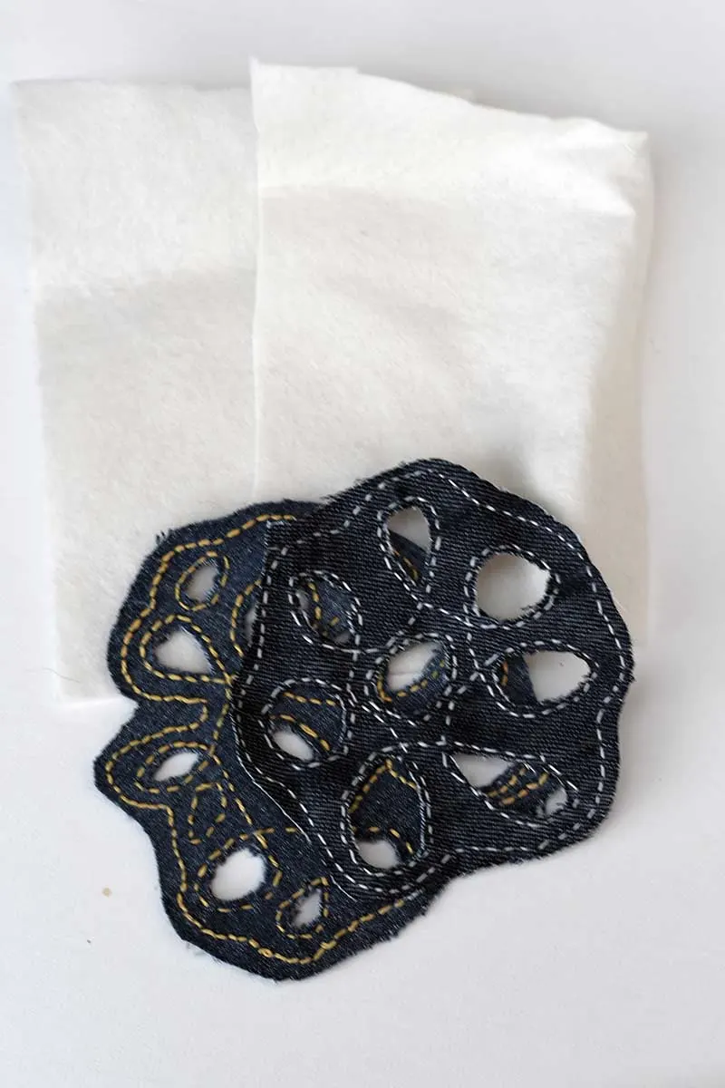 Denim cut out pieces and scrap felt for the backing