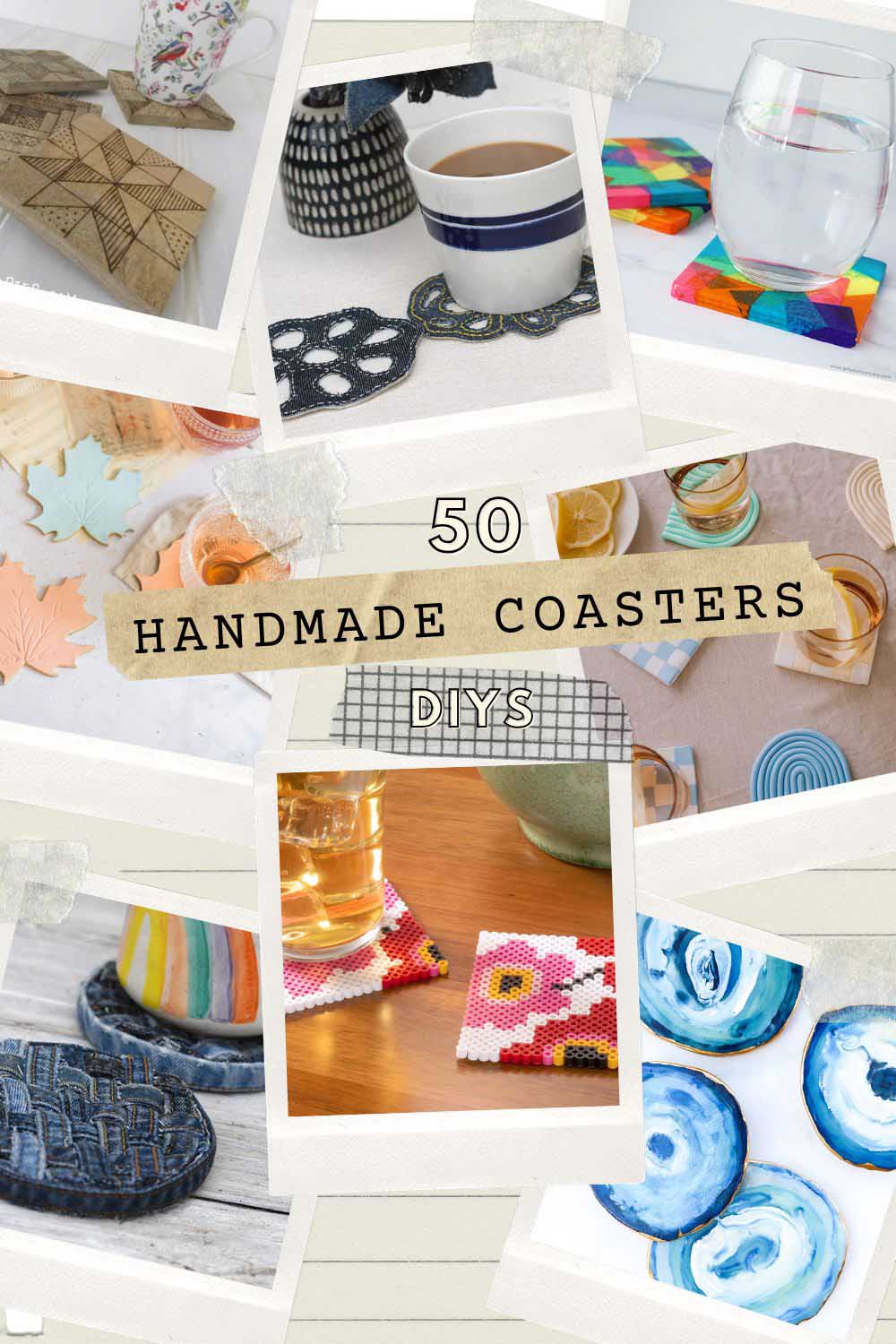 collage of handmade drinks coasters for pin