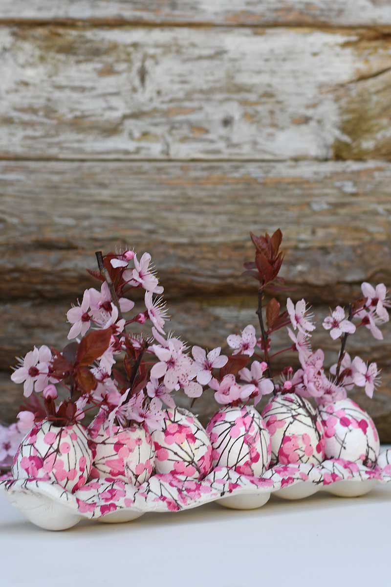 Cherry blossom spring egg box vases and holder decoration for the table or mantle