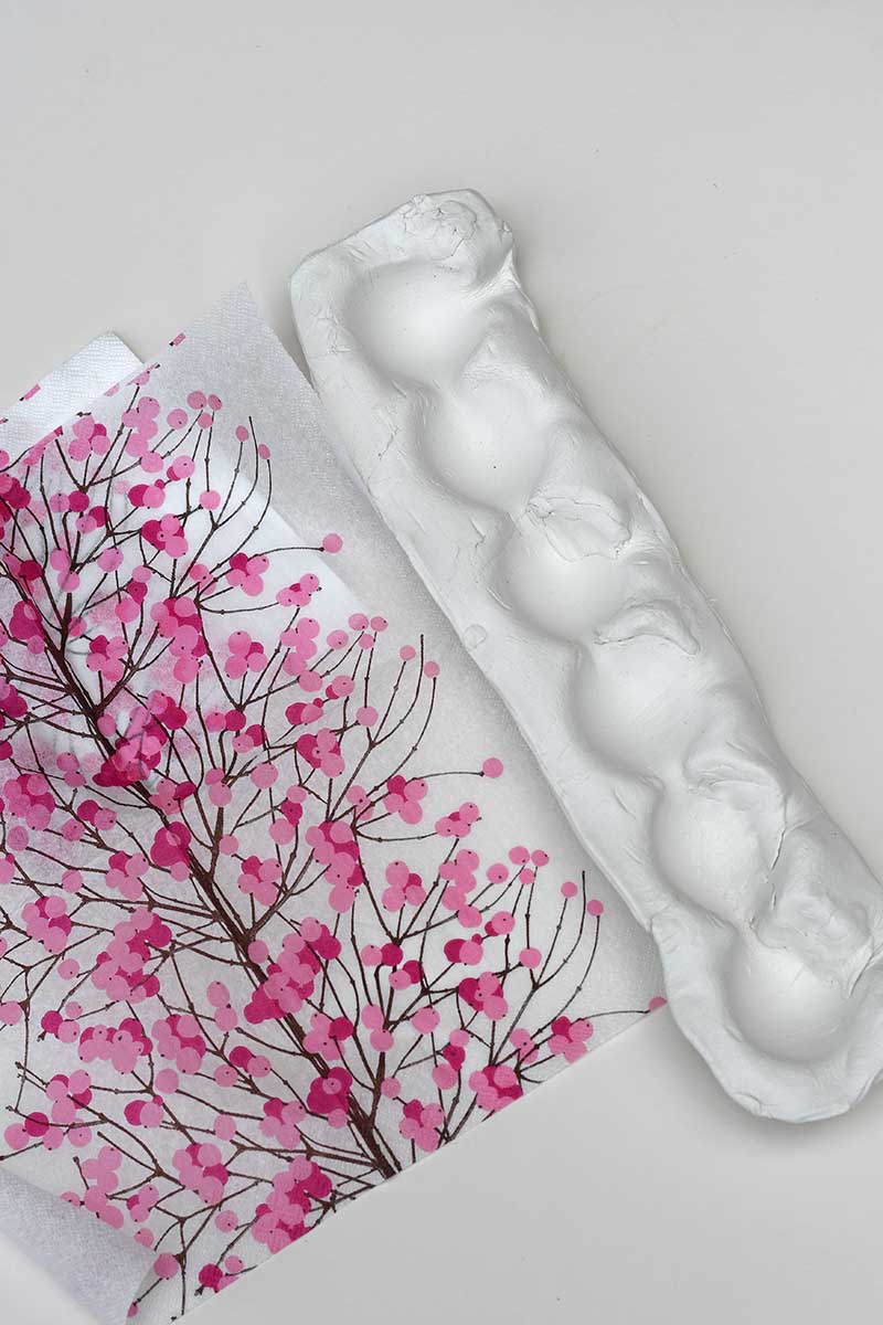 paper napkin and clay egg tray strip
