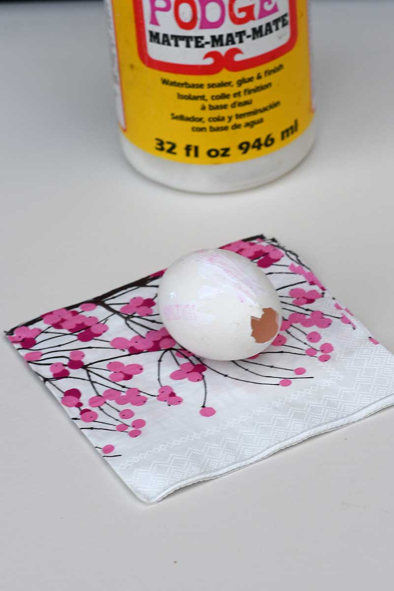empty egg and decoupage napkin
