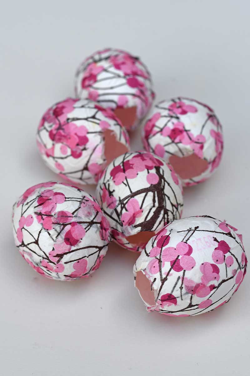 Decoupage egg shells with Marimekko Cherry Blossom pattern