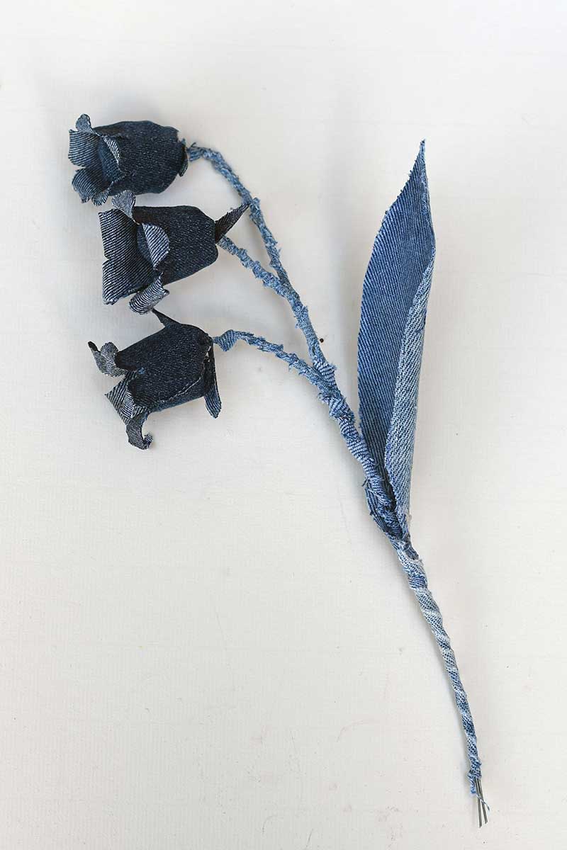 Finished denim bluebell flower stem