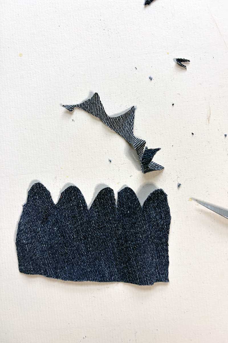 cut denim rectangle for bluebell flowers