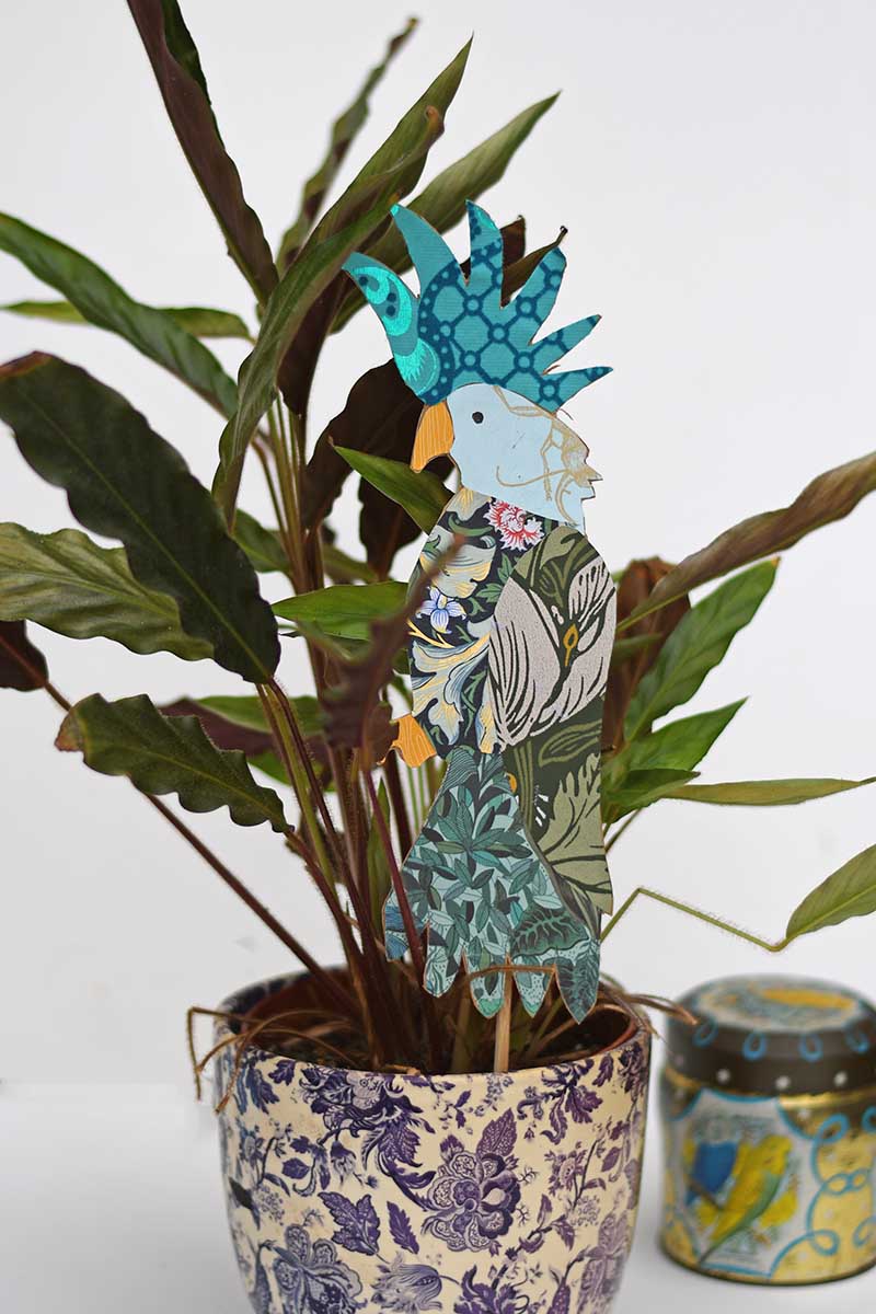 Blue paper cockatoo bird craft pot decoration