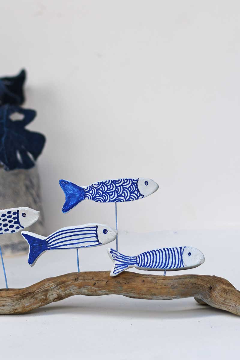 air dry clay portuguese style fish on drift wood