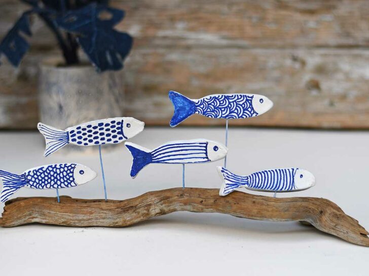 air dry clay fish display inspired by Portuguese sardines and tiles