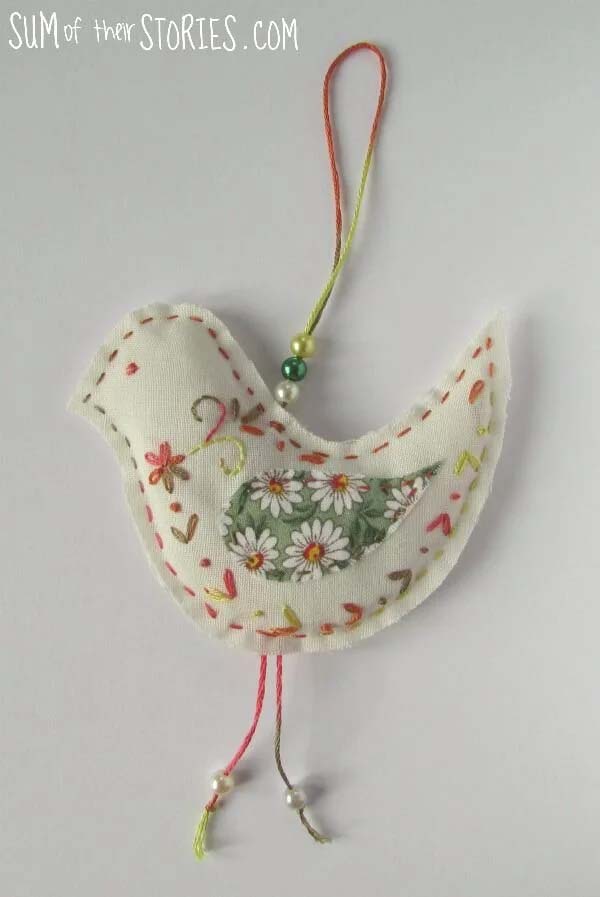 Embroidered hanging birds