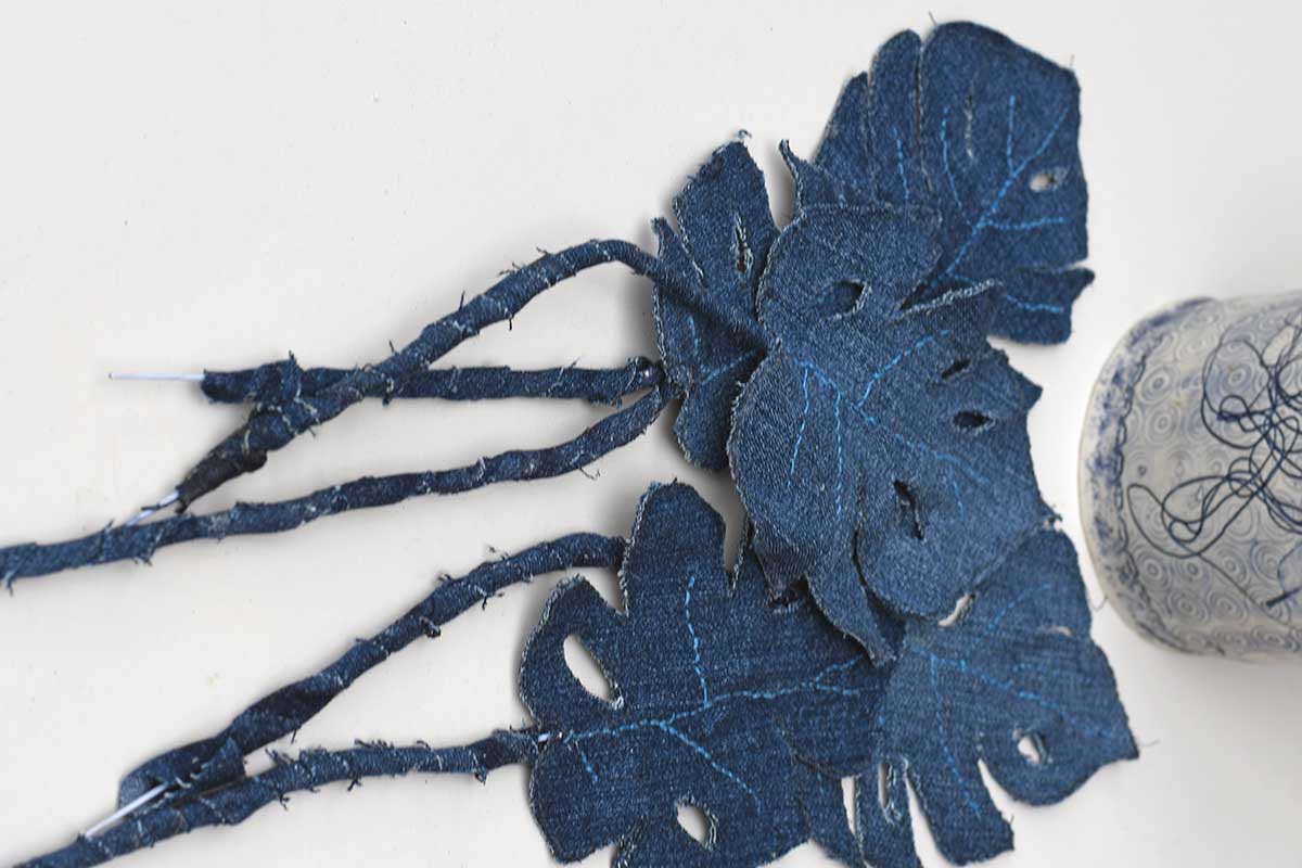 finished denim Monstera leaves